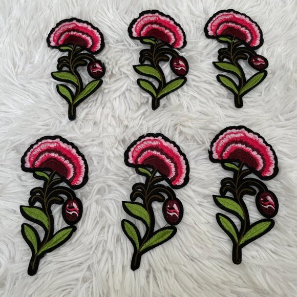 Flower Patches Lot of 6 Patches Red/Green Embroidery Iron On Patches Set of 6 - Picture 3 of 10